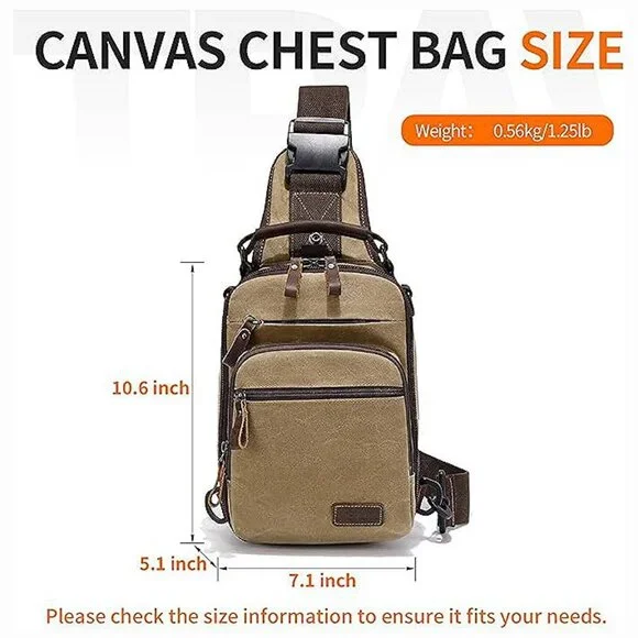 Sling Bag for Men Waxed Canvas Crossbody Bag Chest Bag Water Khaki